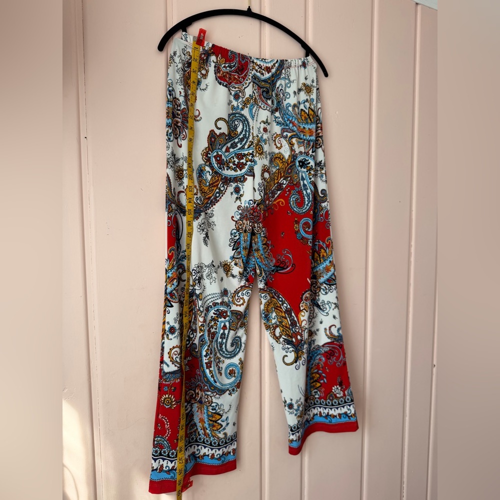 Melissa Paige Red and Blue Paisley Wide Leg Pants szPL - Picture 4 of 4